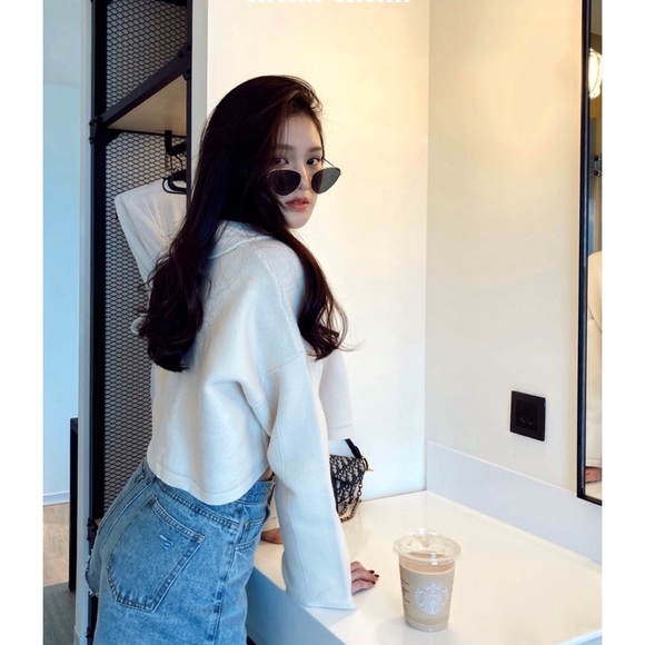 Chennchenn cropped sweatshirt polo top - Picture 2 of 4